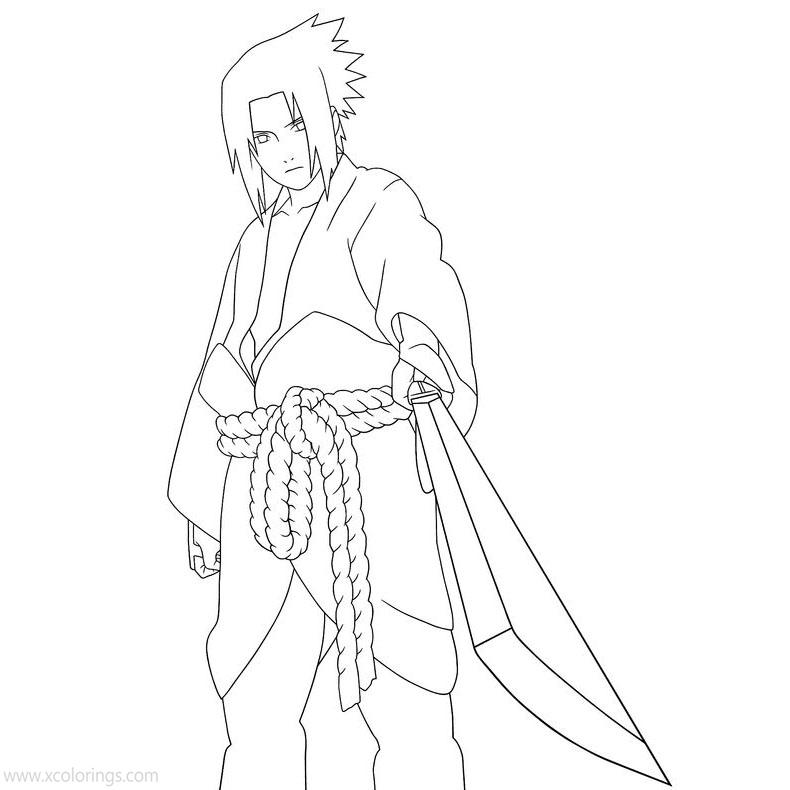 Free Sasuke Coloring Pages With Sword printable