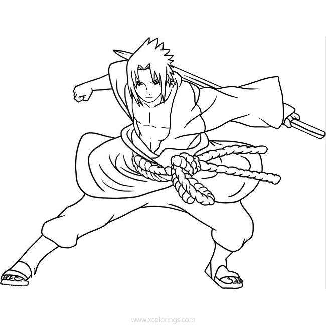 Free Sasuke Uchiha with Sword Coloring Pages printable