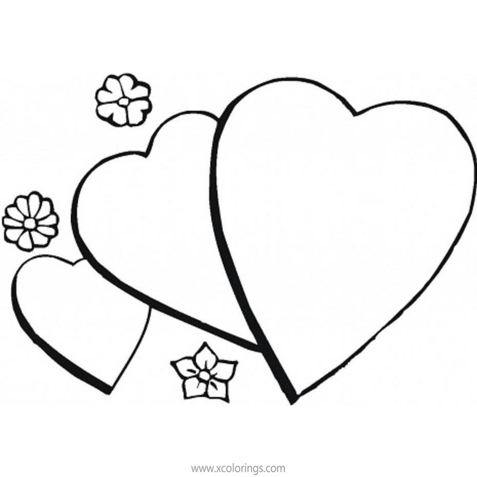 Free Three Valentines Day Hearts Coloring Pages printable