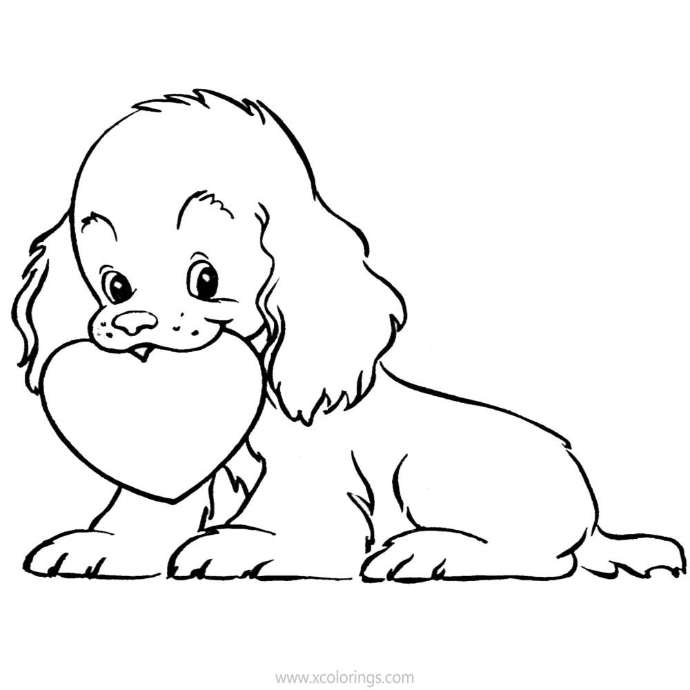 Free Valentines Day Animals Coloring Pages Dog with Heart printable