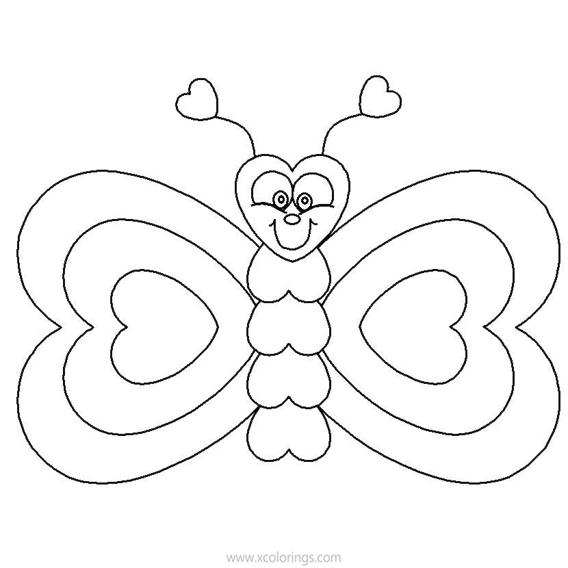 Free Valentines Day Butterfly with Heart Coloring Pages printable