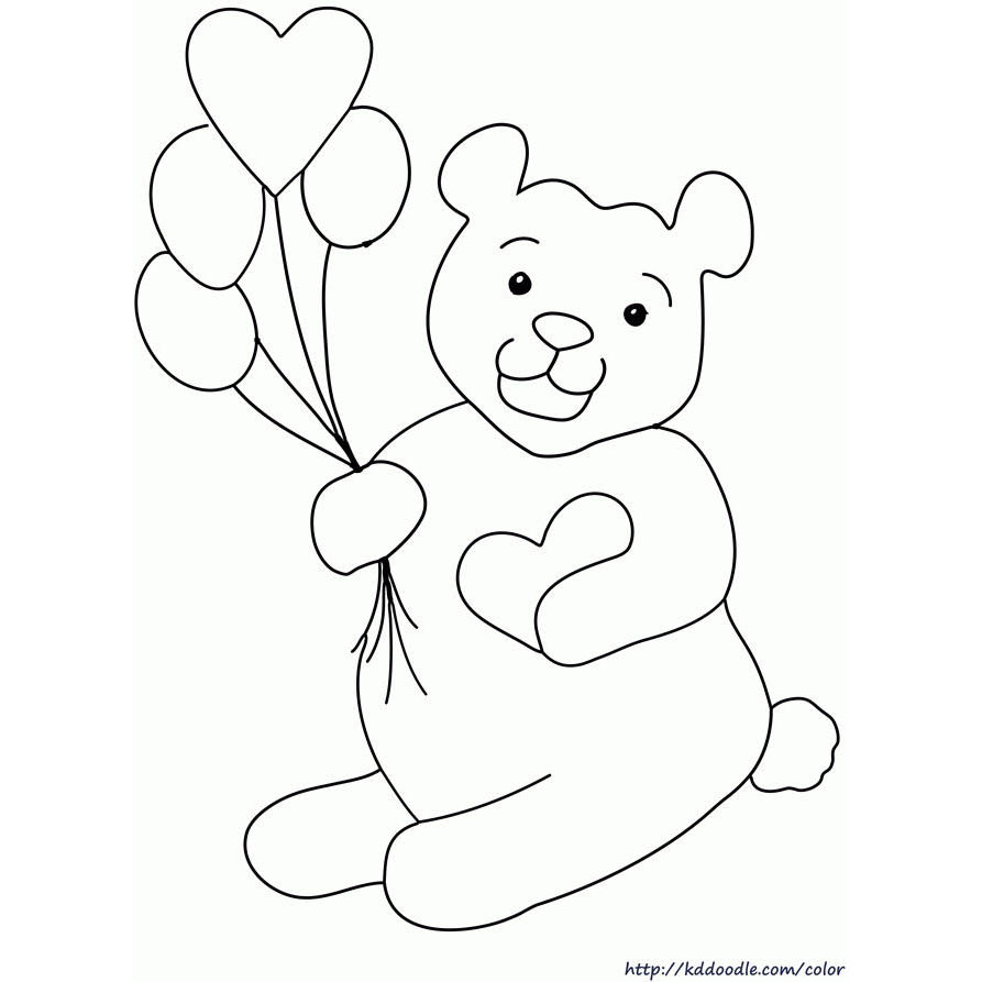 Free Valentines Day Coloring Pages Bear and Balloon printable
