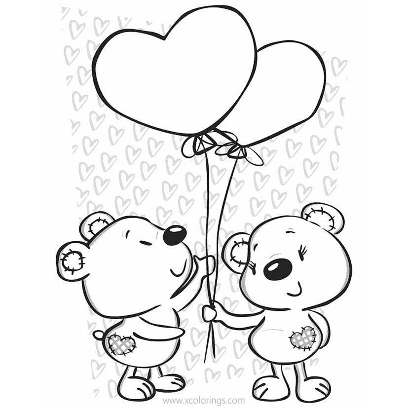Free Valentines Day Coloring Pages Bears with Heart Balloons printable