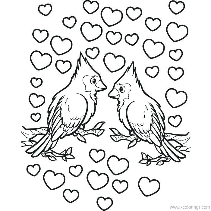 Free Valentines Day Coloring Pages Birds with Hearts printable
