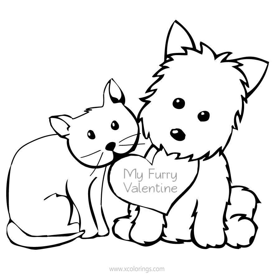 Free Valentines Day Coloring Pages Dog and Cat printable