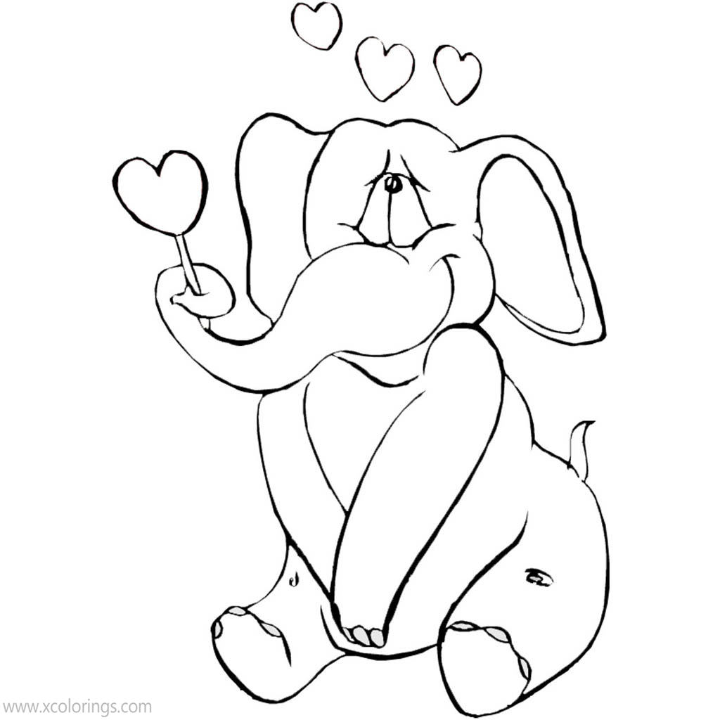 Free Valentines Day Coloring Pages Elephant with Heart printable