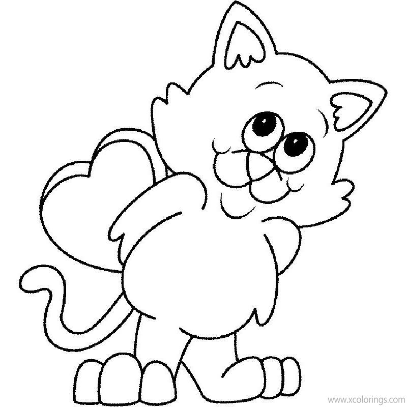 Free Valentines Day Coloring Pages Kitty with Heart printable