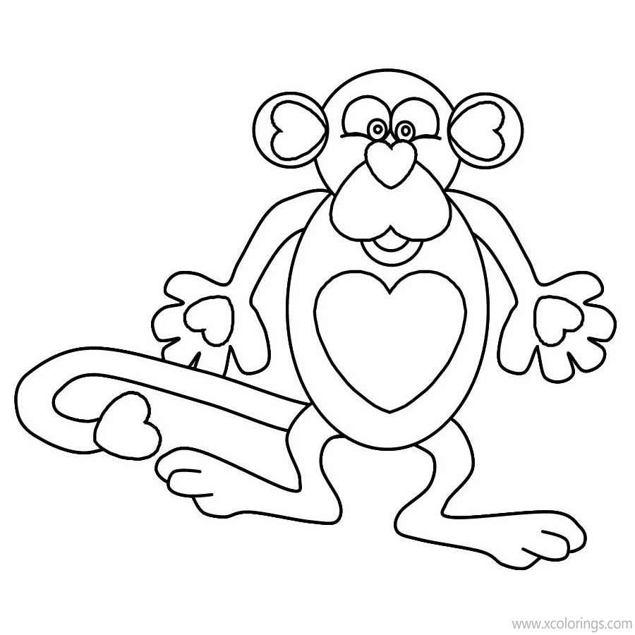 Free Valentines Day Coloring Pages Monkey with Heart printable