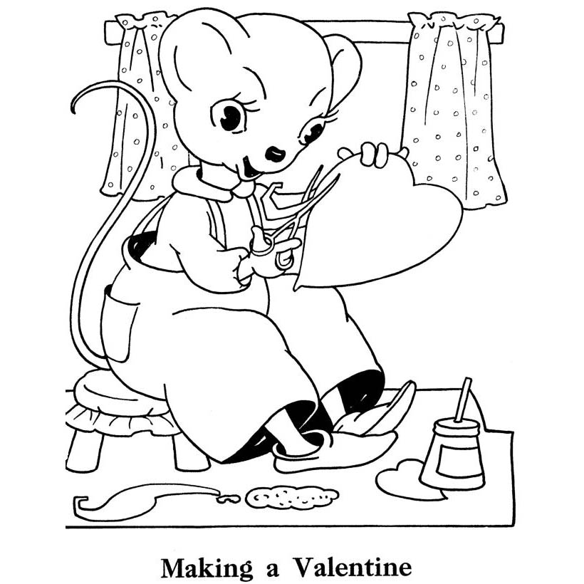 Free Valentines Day Coloring Pages Mouse Making A Valentine Heart printable