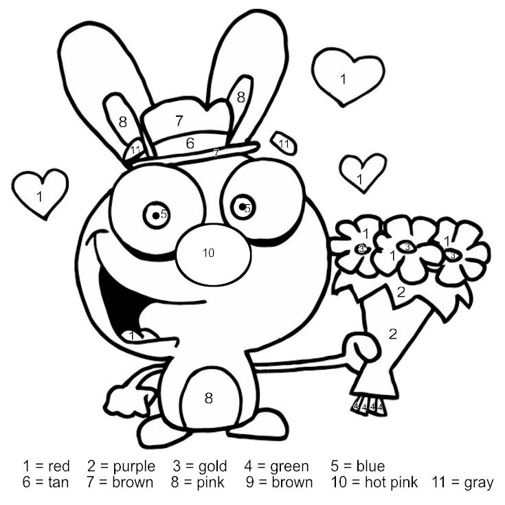Free Valentines Day Coloring Pages Rabbit Color by Number printable
