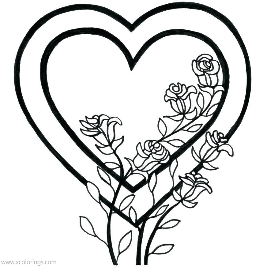 Free Valentines Day Flower Heart Coloring Pages printable