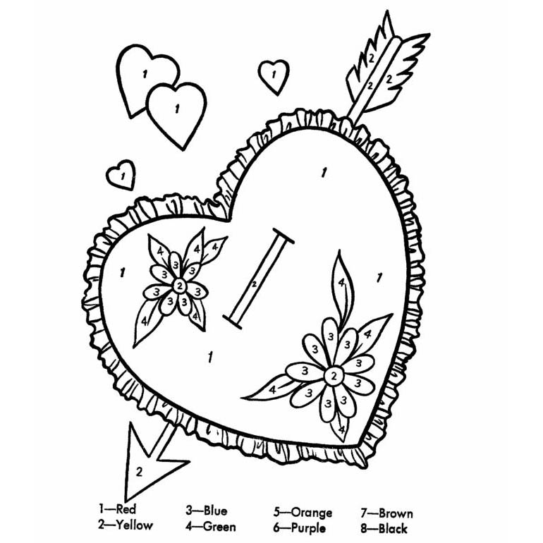 Free Valentines Day Heart Coloring Pages Color by Number printable