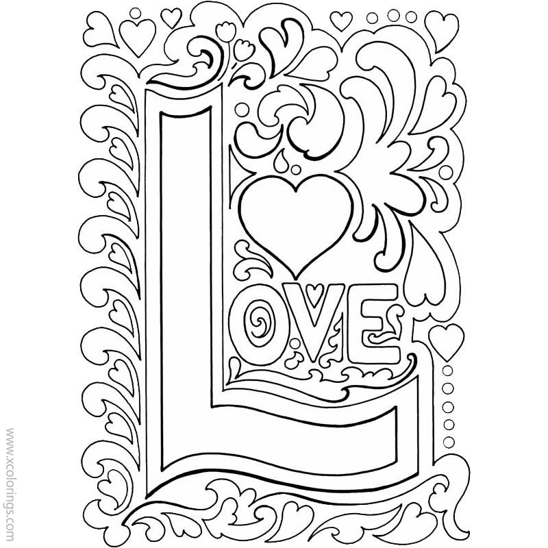 Free Valentines Day Heart Coloring Pages L for Love printable