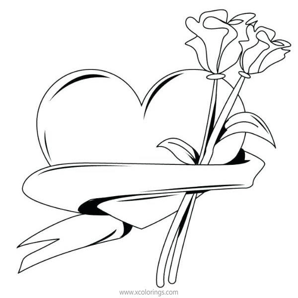 Free Valentines Day Heart Coloring Pages with Flowers printable