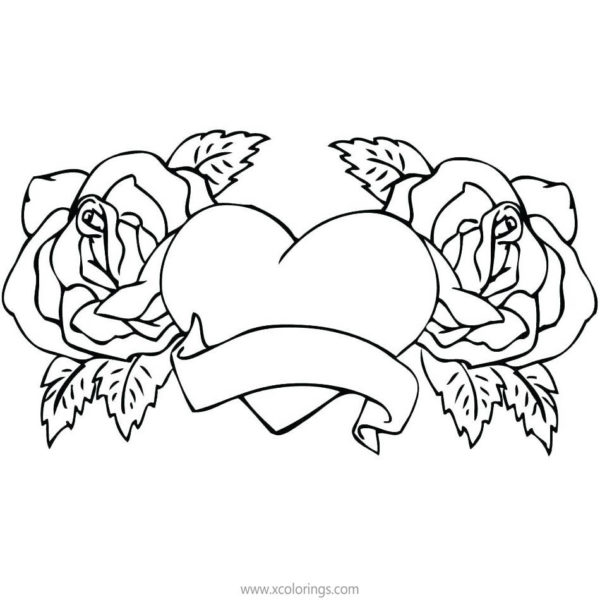 Realistic Valentines Heart and Roses Coloring Pages - XColorings.com