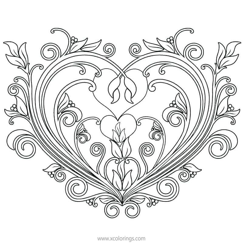 Free Valentines Day Heart Flower Design Coloring Pages printable