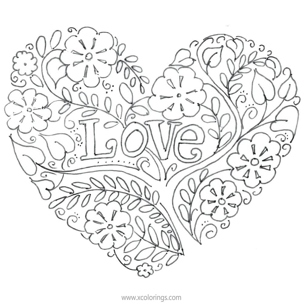 Free Valentines Day Heart Tree with Flowers Coloring Pages printable