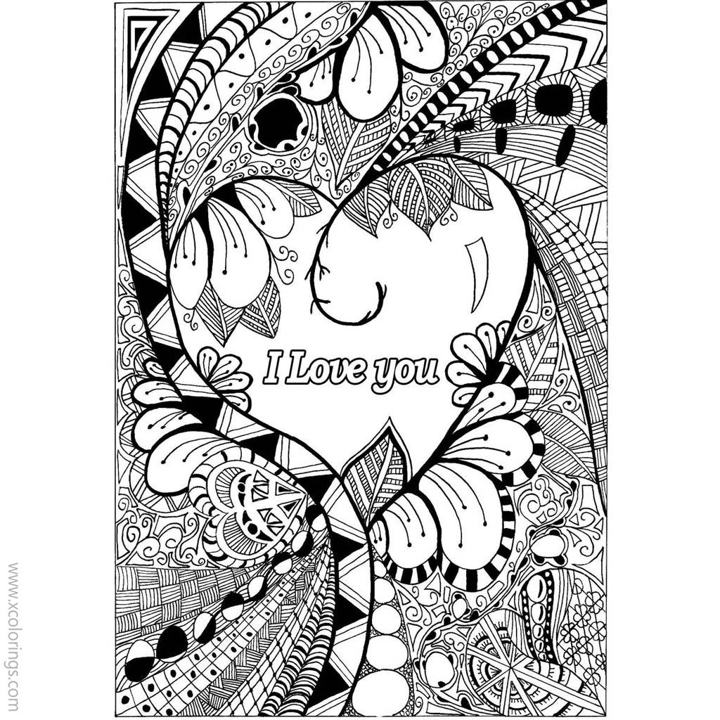 Free Valentines Day Heart for Adult Coloring Pages printable