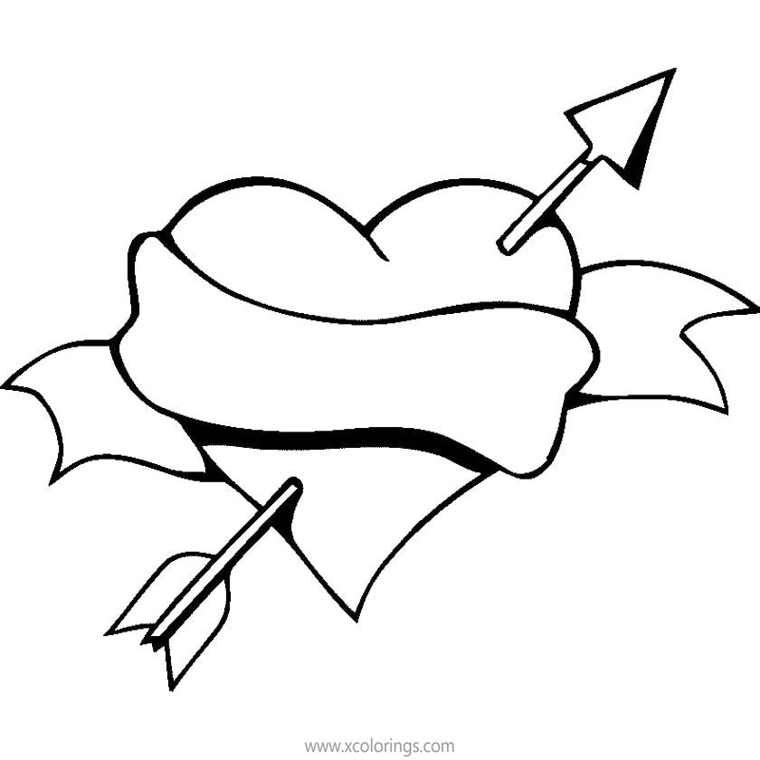 Free Valentines Day Heart wiht Arrow Coloring Pages printable