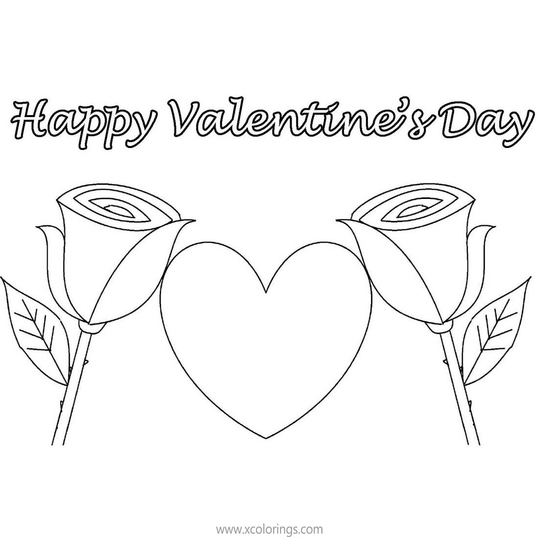 Free Valentines Day Heart with Two Roses Coloring Pages printable