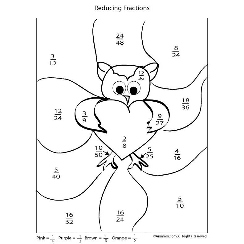 Free Valentines Day Math Activity Coloring Pages Reducing Fraction printable