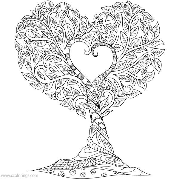 Free Valentines Day Tree Heart Coloring Pages printable