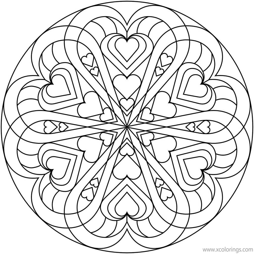 Free Valentines Heart Coloring Pages Mandala Artwork printable