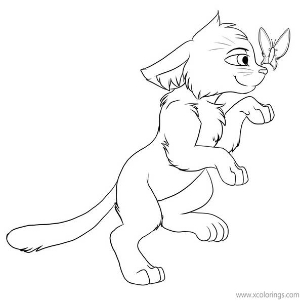 Free Warrior Cat Coloring Pages Playing with Butterfly printable