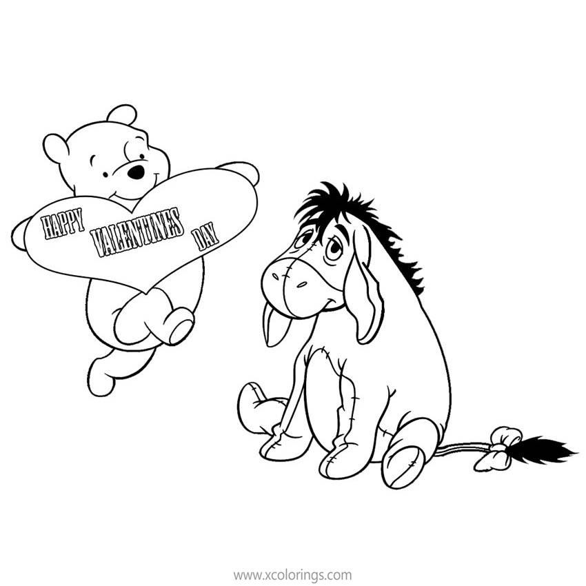 Free Winnie the Pooh Valentines Coloring Pages Heart for Eeyore printable