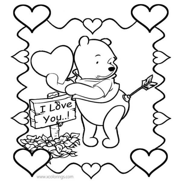 Disney Winnie the Pooh Valentines Coloring Pages - XColorings.com