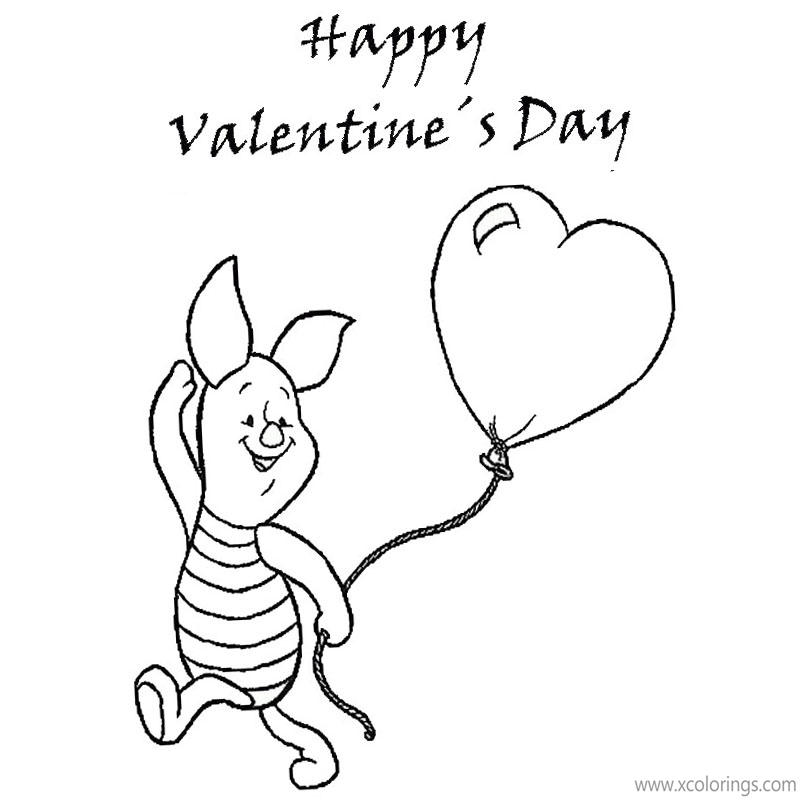 Free Winnie the Pooh Valentines Coloring Pages Piglet with Heart Balloon printable