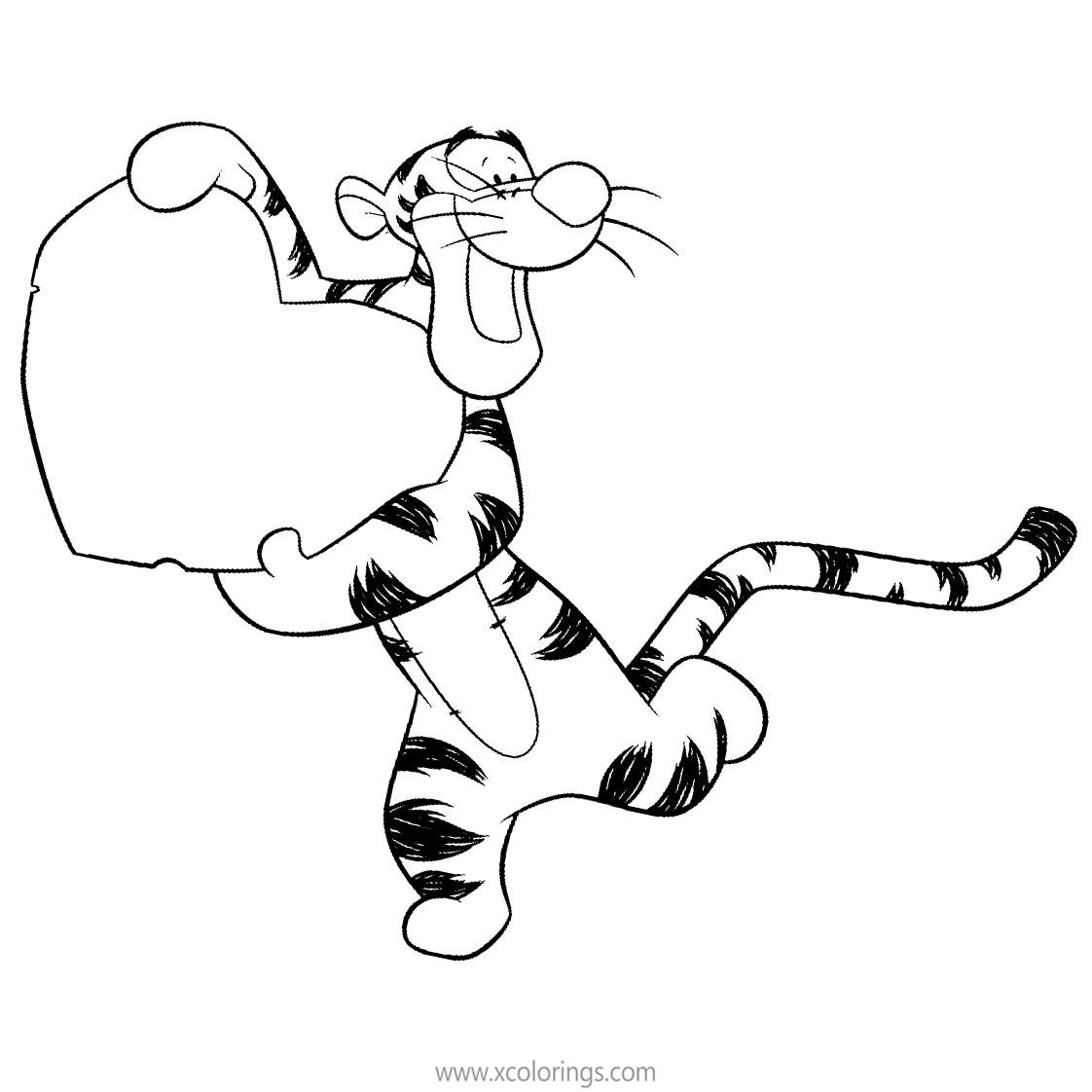 Free Winnie the Pooh Valentines Coloring Pages Tigger with Heart printable