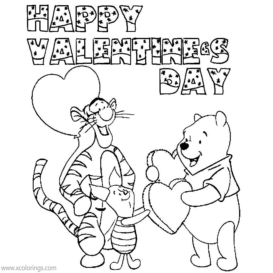 Free Winnie the Pooh Valentines Coloring Pages with Tigger and Piglet printable
