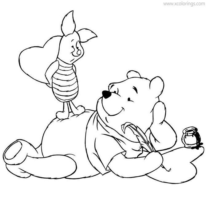 Free Winnie the Pooh Valentines Day Heart Coloring Pages printable