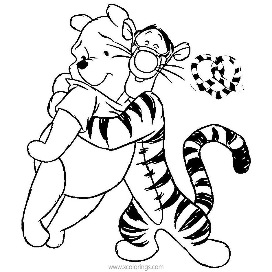 Free Winnie the Pooh and Tigger Valentines Day Coloring Pages printable