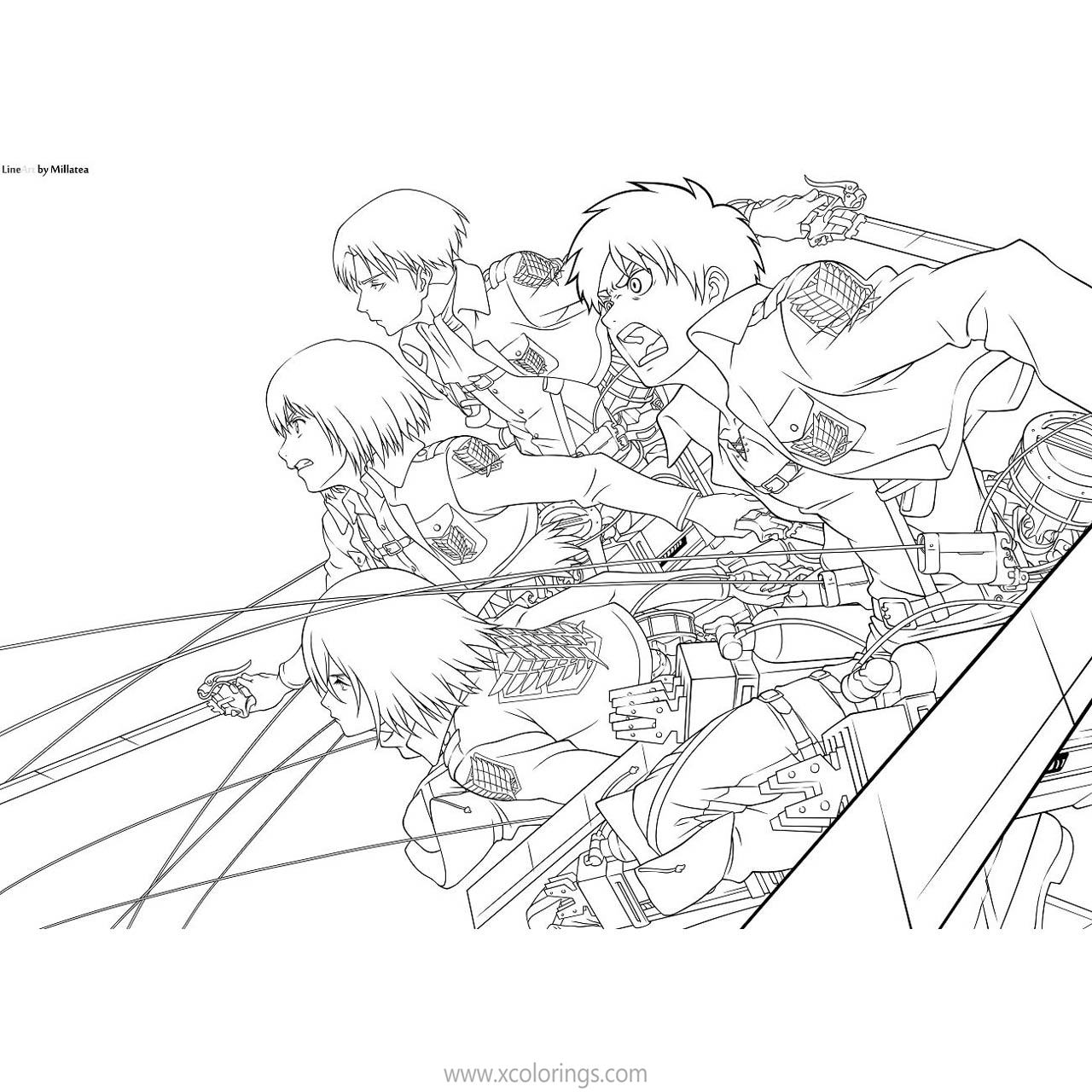 Free Attack On Titan Coloring Pages Characters Fanart by Millatea printable
