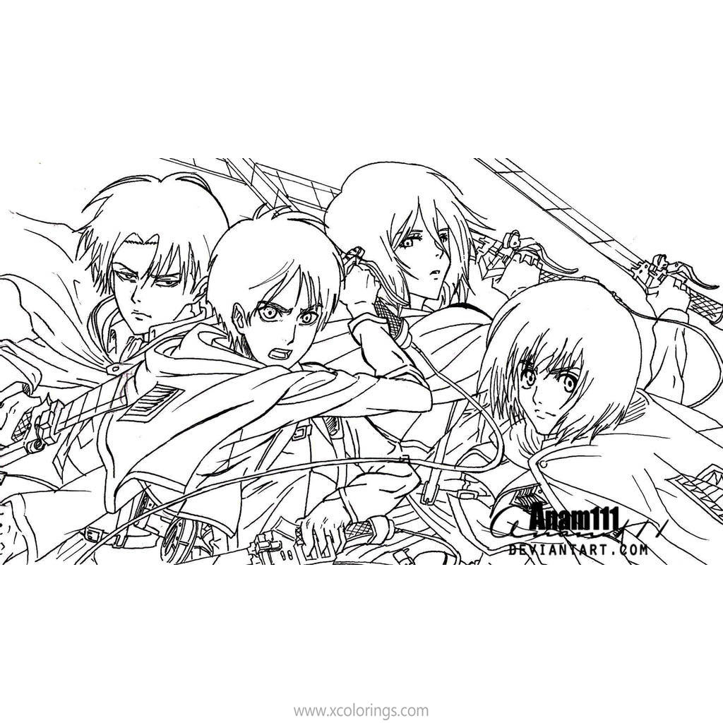 Free Attack On Titan Coloring Pages Characters Lineart by Anam111 printable