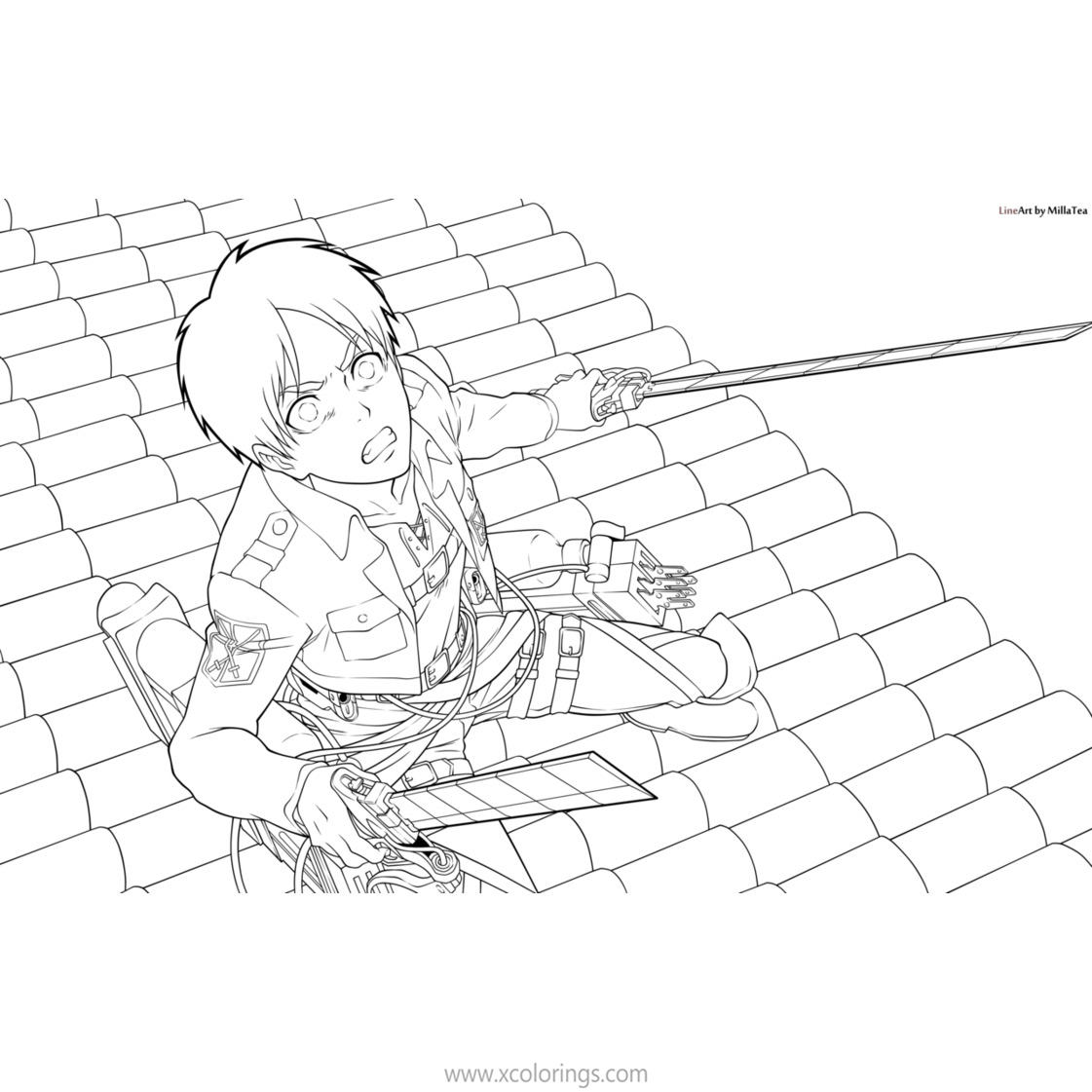 Free Attack On Titan Coloring Pages Levi Lineart by Milla Tea printable