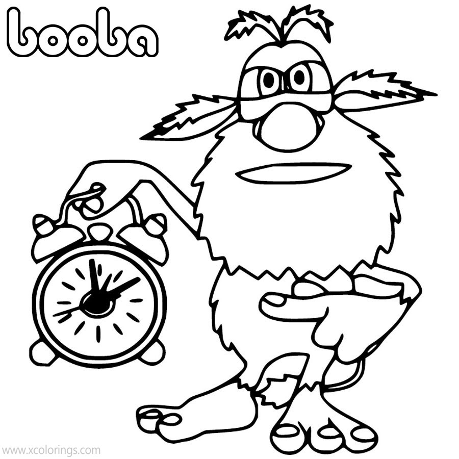 Free Booba Coloring Pages with A Clock printable