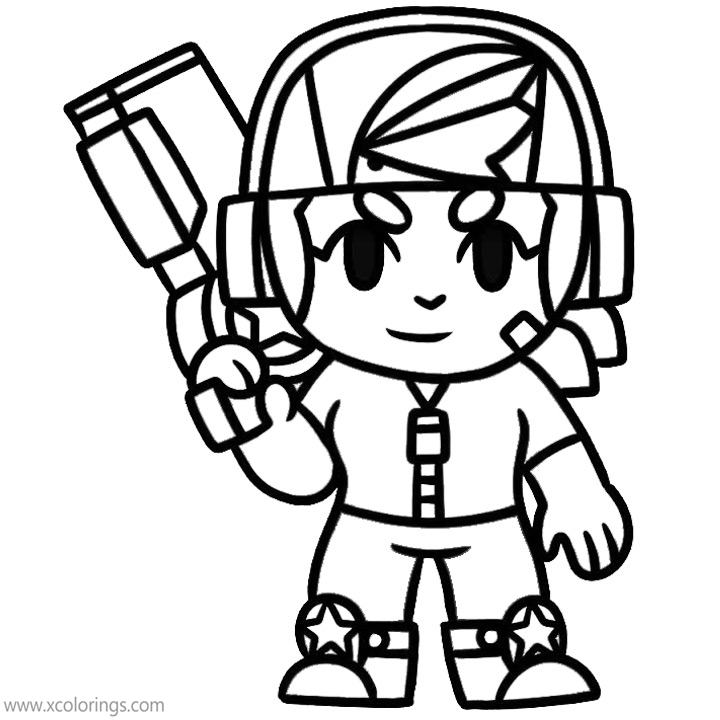 Free Brawl Stars Coloring Pages Shelly with Headphone printable