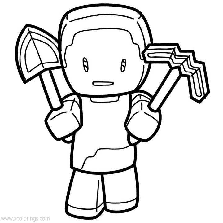 Free Chibi Minecraft Steve Coloring Pages printable