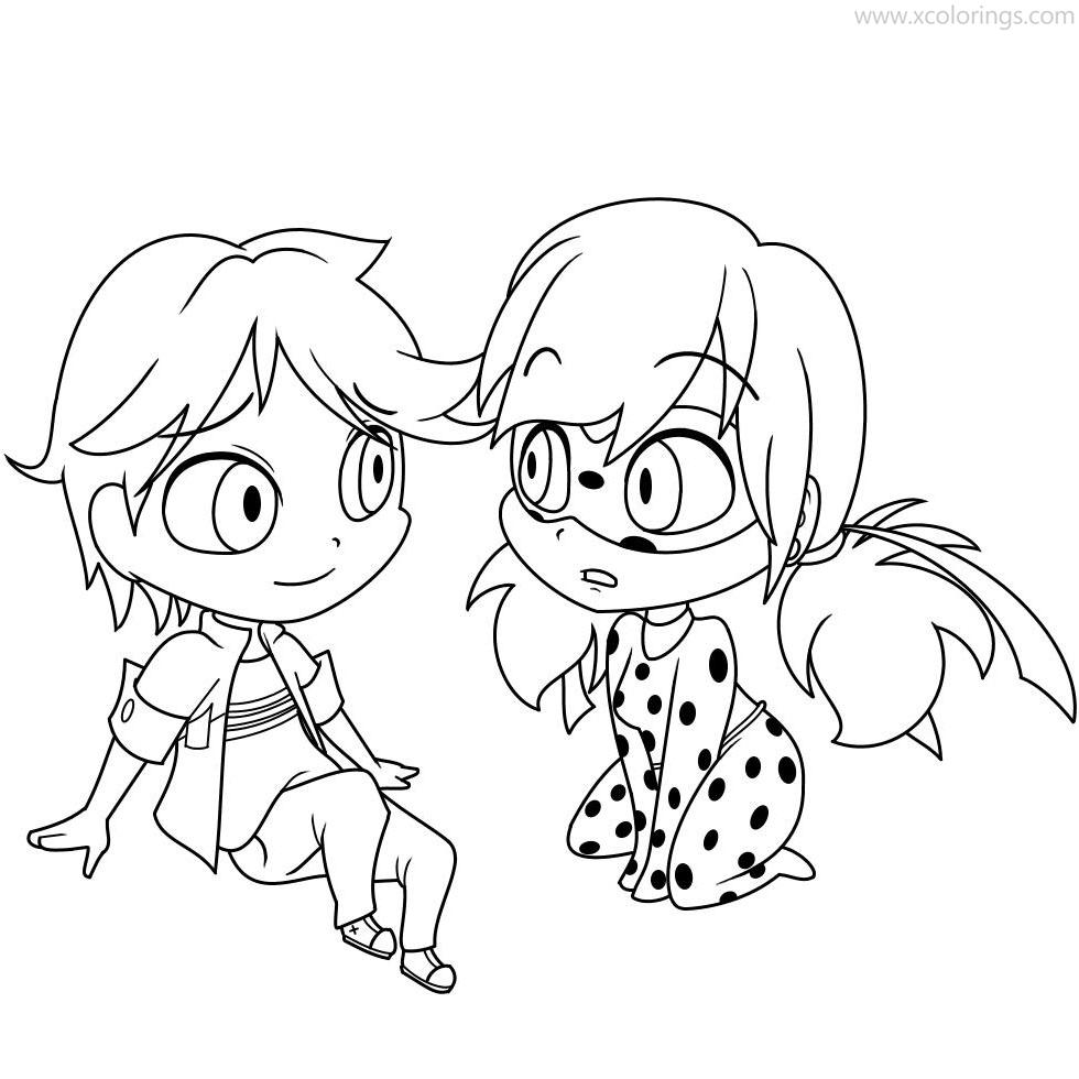 Free Chibi Miraculous Ladybug Coloring Pages Marinette and Adrien printable