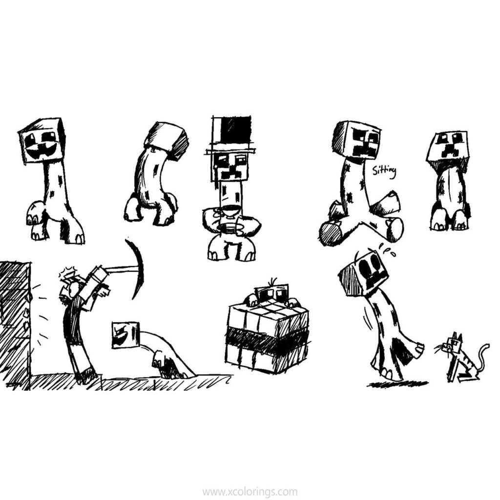 Mine Craft Creeper and Characters Coloring Pages - XColorings.com