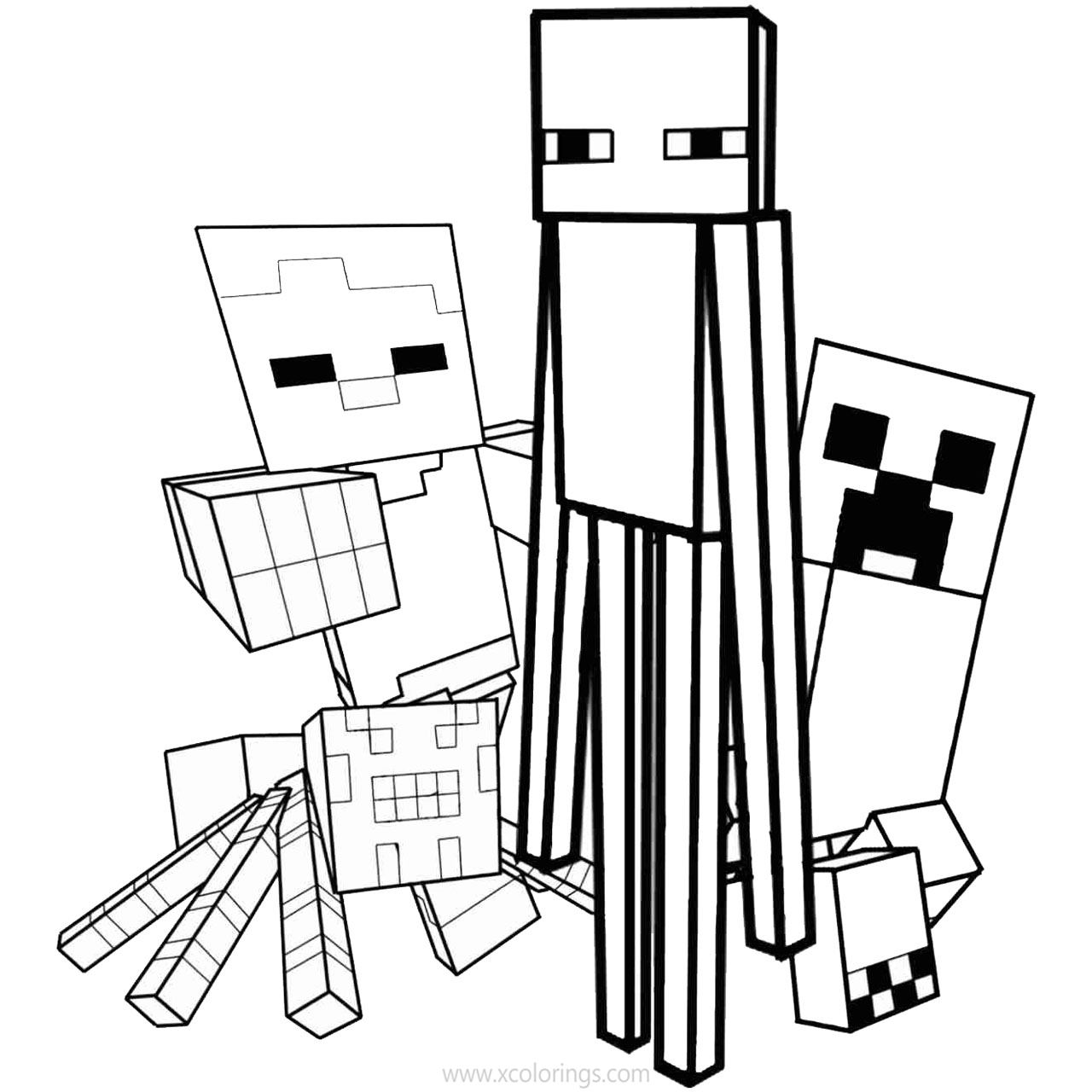 Free Creeper Coloring Pages with Minecraft Characters printable
