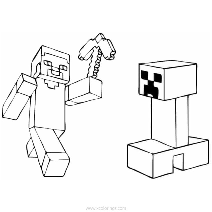 Free Creeper Coloring Pages with Steve printable