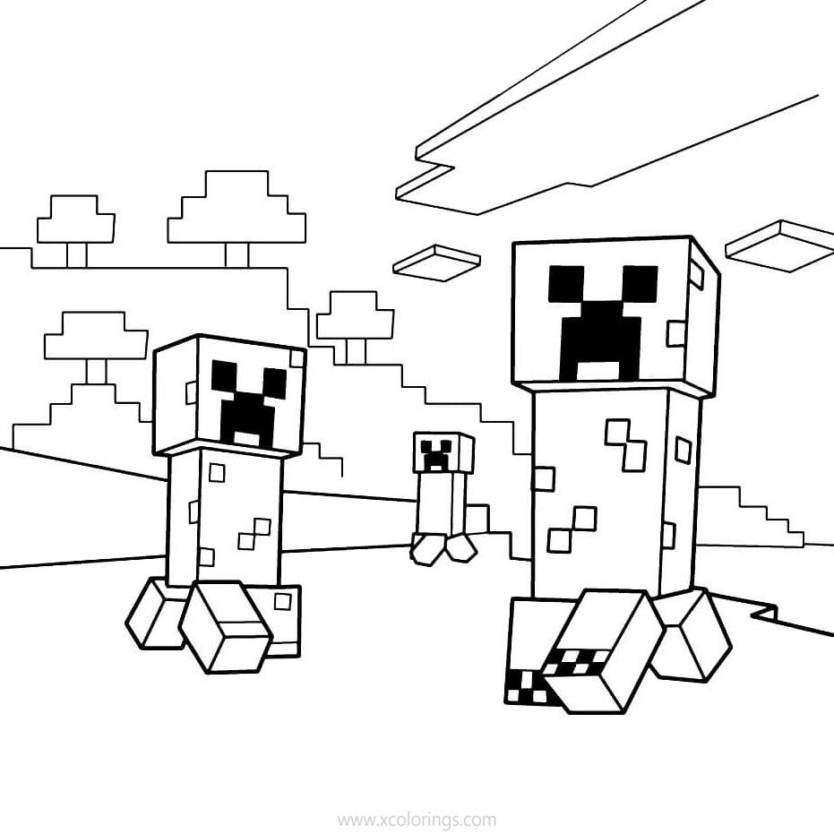 Creepers in Minecraft Coloring Pages - XColorings.com