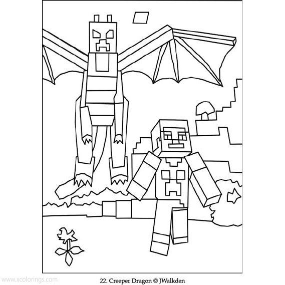 Free Ender Dragon Coloring Pages Dragon and Creeper printable