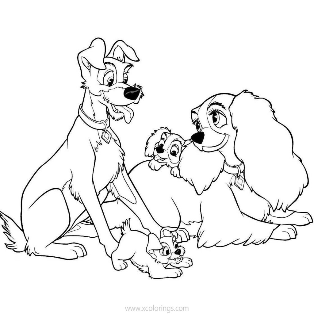 Lady and the Tramp are Kissing Coloring Pages - XColorings.com