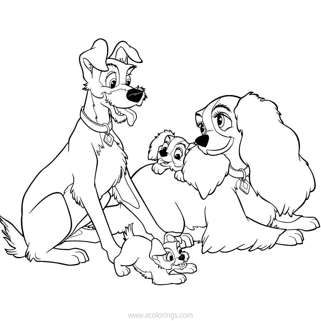 Free Family of Lady and the Tramp Coloring Pages printable