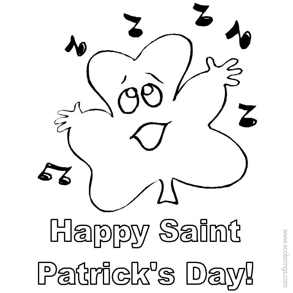 Free Happy St. Patrick's Day Coloring Pages Shamrock is Singing printable